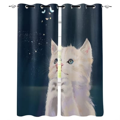 Schattige Dierenfoto's Viskatten Maan Raamgordijnen Gordijnen voor Woonkamer Decoratieve Artikelen Woonkamer 135W x 60H(cm)