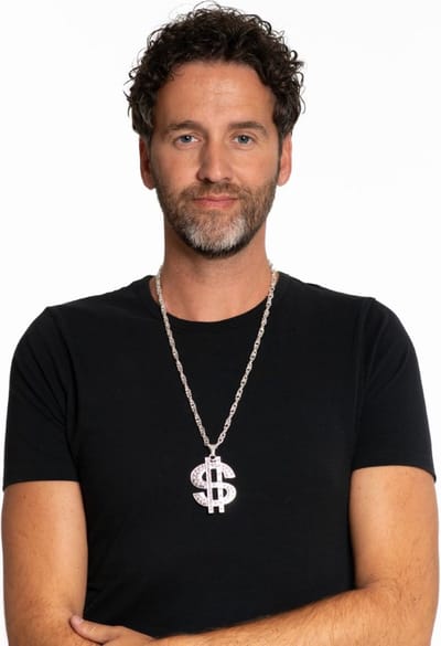 Partychimp Dollar Ketting Zilver oor Voor Bij Carnavalskleding Heren Carnavalskleding Dames Carnaval Accessoires Carnaval - Zilver - Metaal