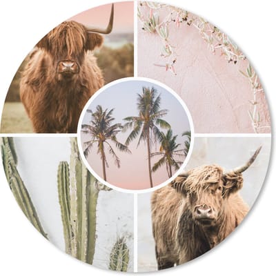 Muismat rond 20x20 cm - Mousepad Schotse hooglander - Collage - Planten - Ronde muismatten