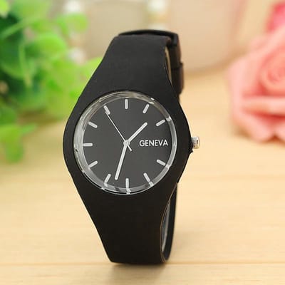 Geneva Horloge Zwart • Unisex • Geneva • Zwart • Wit • Rood • Geel • Turqouise • Donkerblauw • Lichtblauw • Oranje • Roze • Paars • Groen