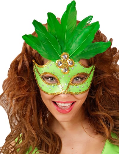 WIDMANN - Groen masker met veren voor vrouwen