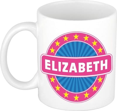 Bellatio Decorations - Elizabeth voornaam - koffiemok - beker - wit/roze - 300 ml - Cadeau - Dames - Collega - Moederdag - Verjaardag