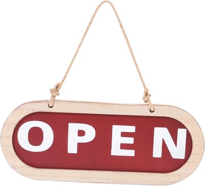 Houten Deurbord - Winkelbord Open Gesloten - Zakelijke Status Aangeven - Dubbelzijdig Bedrukt - 24x10x1 cm - Meerkleurig