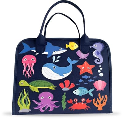 Kiddel Busy Board Oceaan – Montessori speelgoed 2 jaar – Educatief activiteitenboek in tas – Zeedieren – Motoriek