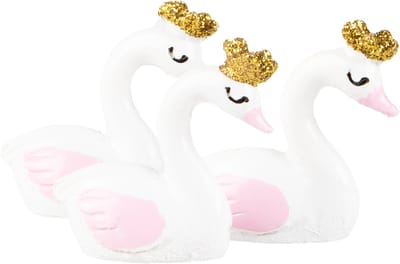 HOBI - 3 harsfiguren roze en gouden zwaan 3,8 cm voor babyborrel