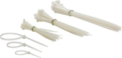 Perel Set nylon kabelbinders, diverse afmetingen, wit, UV-bestendig, 75 stuks