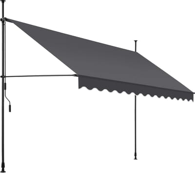 tectake® Klemluifel met handslinger - Balkonluifel zonder boren - In hoogte verstelbaar - UV-bestendig - Waterafstotend - Terrasoverkapping - Zonwerend voor terras & balkon - Breedte 350 cm - Antraciet
