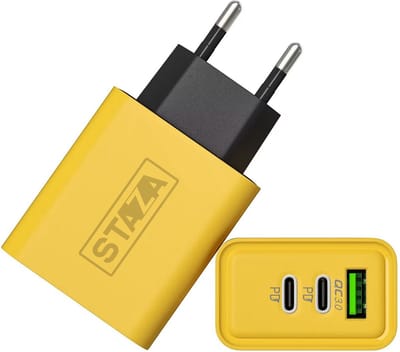Oplader 65 Watt - 2 USB-C Poorten - 1 USB Poort - USB-C Stekker - USB-C Oplader - Kortsluitbeveiliging - Oververhittingsbeveiliging - Overlaadbeveiliging - Geschikt voor Smartphone - Universeel - Geel