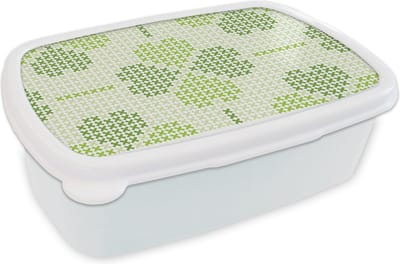Broodtrommel Wit - Lunchbox - Brooddoos - Klaver - Patronen - Groen - 18x12x6 cm - Volwassenen