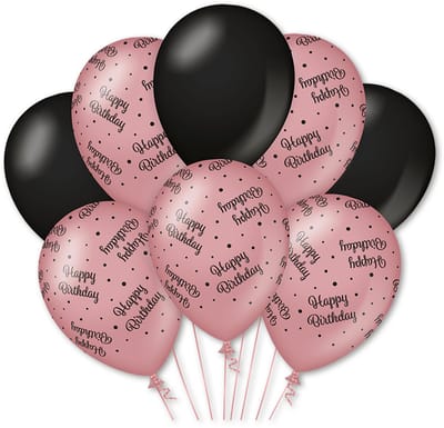 Q2P - Happy Birthday Ballon - Verjaardag Versiering - Rosegoud & Zwart - Latex Ballon - Helium Geschikt - Feest Decoratie