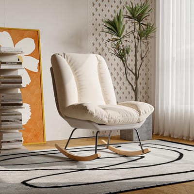 Comfortabele Scandinavische Schommelstoel met Verstelbare Rugleuning - Beige Grijs
