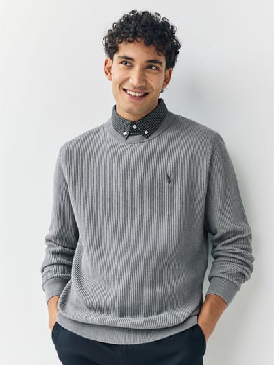 Next - Heren - Regular Fit Rib Texture Mock Shirt Jumper - Grijs