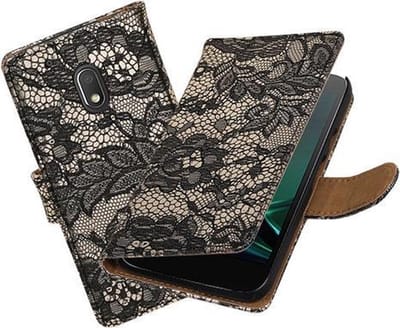 BestCases.nl Zwart Lace booktype hoesje voor Motorola Moto G4 Play