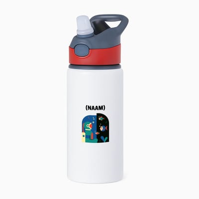Hacebo® - Duiken met eigen naam waterfles met rietje rood - Zwemmen - Duiker - Sport - water fles - 650ML