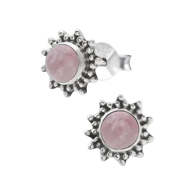WeLoveSilver - zilveren oorstekers - bloem - rozenkwarts - nikkelvrij