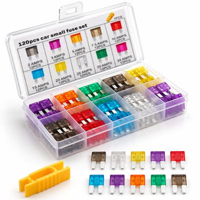 BOTC Mini Auto Zekeringen Set 120-delig - Steekzekeringen 2A t/m 35A - Inclusief Zekeringtrekker - voor Auto's, Campers, Vrachtwagens, Boten