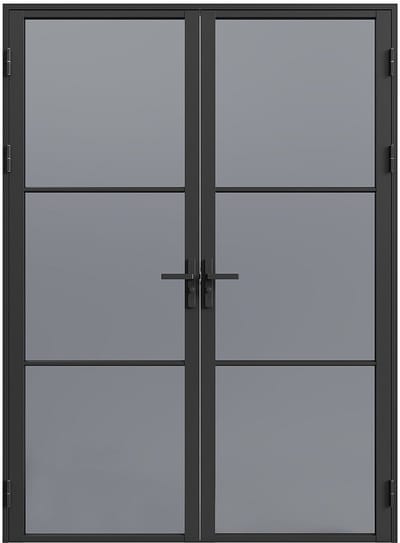 Vente-unique Omkeerbare dubbele deur in aluminium en gerookt glas - 2 x H204 x B93 cm - Zwart - MASERU