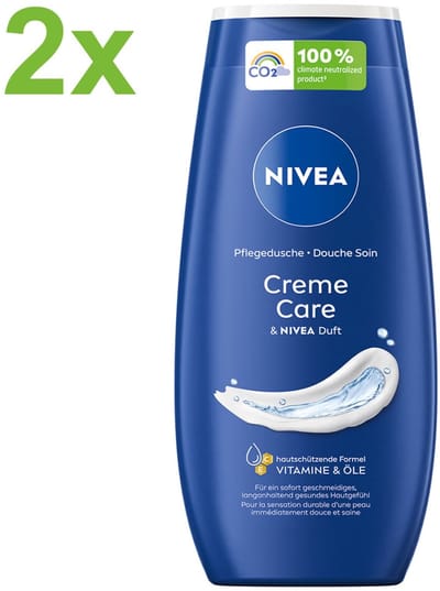 NIVEA Creme Care Douchecrème - 2x 250 ml - Zachte Reiniging & Verzorging - Vegan - PH-Huidneutraal - DUO DEAL!