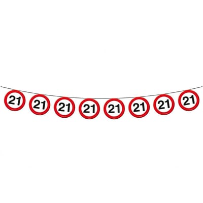 1x Vlaggenlijn versiering 21 jaar verkeersborden 10 meter