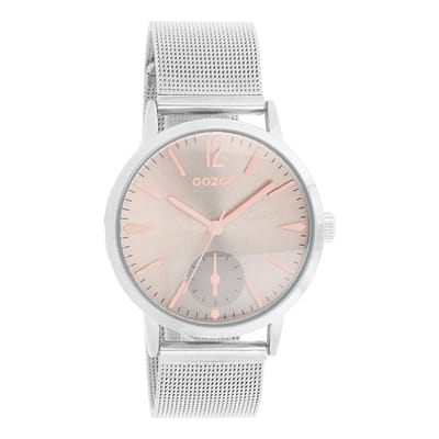 OOZOO Timepieces - Zilverkleurige horloge met zilverkleurige metalen mesh armband - C8617