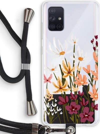 Case Company® - Hoesje met koord geschikt voor Samsung Galaxy A71 hoesje met Koord - Painted wildflowers - Telefoonhoesje met Zwart Koord - Bescherming aan alle Kanten en Over de Schermrand