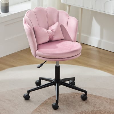 REDOM Fluwelen Draaistoel - In Hoogte Verstelbaar - 360° Draaibaar - Met Lendenkussen - Comfortabel Zitten - voor Eetkamer, Bureaustoel of Woonkamer - Roze - 55x62x73-83 cm