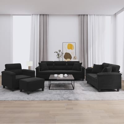 vidaXL - 4-delige - Loungeset - met - kussens - microvezelstof - zwart