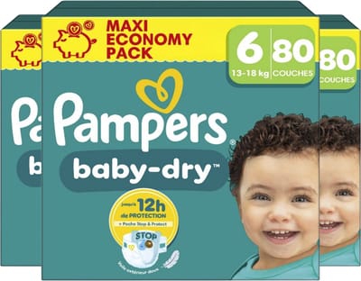 Pampers Baby-Dry luiers maat 6 - 240 stuks (3 x 80 luiers) - Voordeelverpakking - Unieke extra laag - Absorberende kern