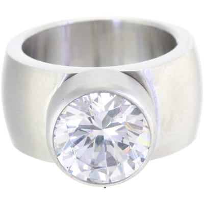 Behave - Ring - RVS Ring met 10mm Transparante Zirkonia – Tijdloze & Stijlvolle Damesring – Nikkelvrij