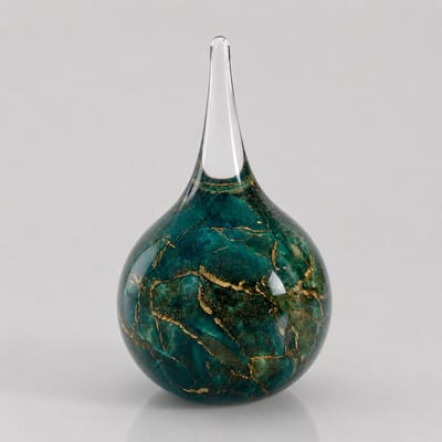 Druppel Urn van glas - Urnen voor mensen - Zwart Bladgoud - Handgemaakt 200ml - 15cm - Handgemaakt in EU -