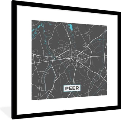 Fotolijst incl. Poster - België – Peer – Stadskaart – Kaart – Blauw – Plattegrond - 40x40 cm - Posterlijst