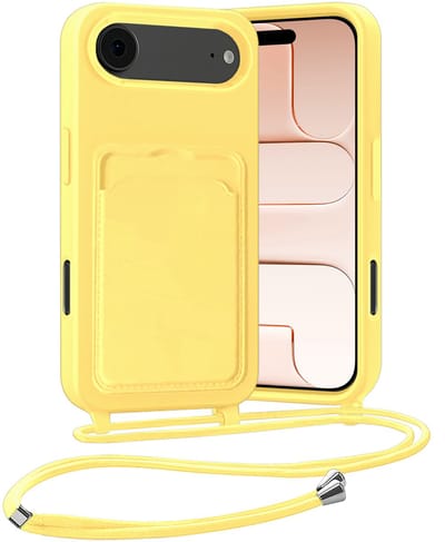Hoesje Geschikt voor iPhone Air Hoesje Met Telefoonketting Pasjeshouder Case Koord - Hoesje Geschikt voor iPhone Air Hoes Met Kaarthouder - Geel