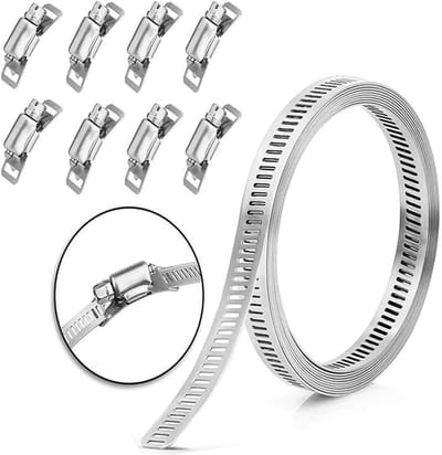 Complete Set van 12ft Slangklemmen, RVS Slangklemmen met 8 Sterke Bevestigingen voor DIY Projecten, Verstelbare Worm Gear Klemmen voor Slangen en Pijpen