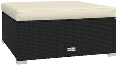 Zwarte Rieten Voetensteun met Kussen - 70x70x30 cm, Tuin Ottomaanse Hocker