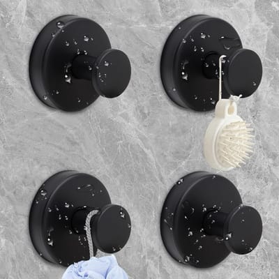 4 stuks Zuignap Haken - Verwijderbare en Herbruikbare Haken voor Badkamer en Keuken - Draagvermogen tot 10 kg (Zwart)