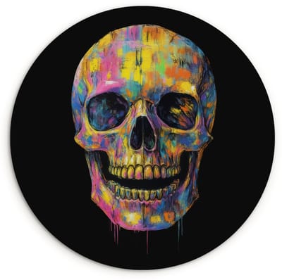 WallCircle® Wandcirkel 120x120 cm - Muurcirkel Penseelstreken - Schedel - Kleurrijk - Abstract - Muurdecoratie woonkamer - Wanddecoratie slaapkamer - Kamer decoratie accessoires - Ronde schilderijen XXL