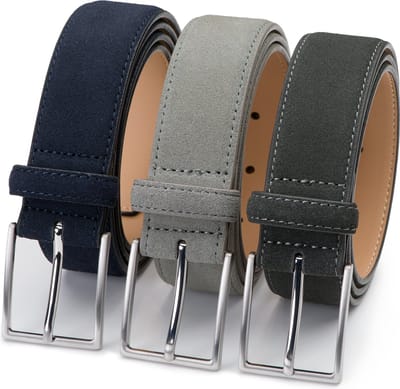 DTCH.FIT Herenriem Suède Bobby - Riem Blauw, Lichtgrijs & Grijs - Pantalon & Jeans Broekriem - Riemmaat 95cm - Totale lengte 110cm - 3 Stuks