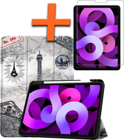 Hoesje - Geschikt voor Apple iPad Air 6 (2024) - 13 inch - 6e Generatie - M2 - Met Screenprotector - Trifold Bookcase - Hard Cover Case - Met Uitsparing Geschikt voor Apple Pencil - Hardcover Book - Tablet Hoes - Eiffeltoren
