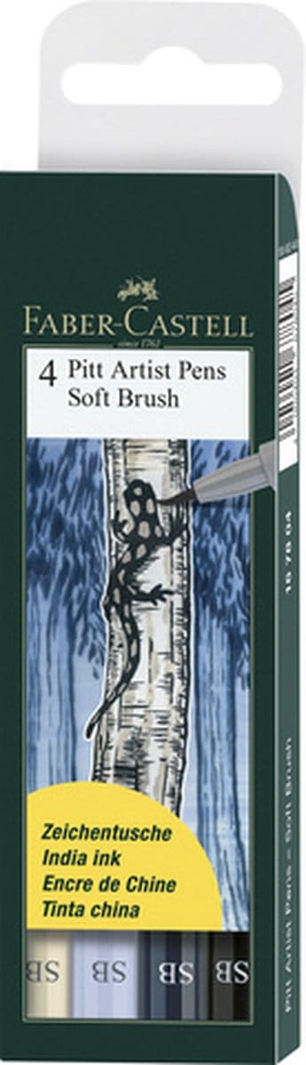 tekenstift Faber-Castell Pitt Artist Pen Soft Brush etui 4 stuks assorti FC-167804