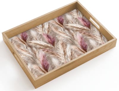 Dienblad hout 40x30 cm - Schootdienblad - Pampasgras - Pluizig - Kleurrijk - Borrelplank rechthoek - Plateau dienbladen