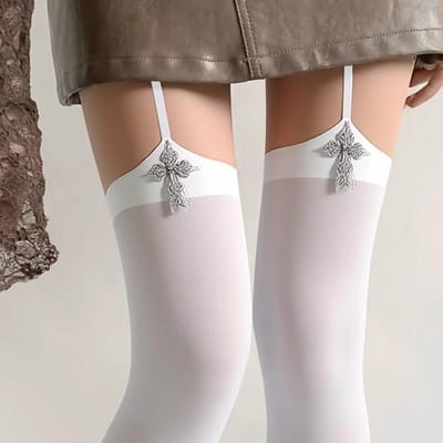 Dames Sexy Jarretel Brede Band Fluwelen Panty's Lolita Kruis Dunne Dijhoge Kousen Met Jarretels Y2K Jk Over de Knie Sokken One Size gray