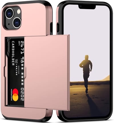 Hoesje Geschikt voor iPhone 13 Hoesje Rose Goud - shockproof Backcover met pasjeshouder - Ruimte voor 2 pasjes