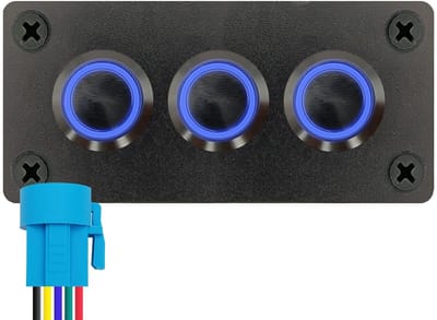 ProRide Metalen Drukschakelaars ON-OFF 220V - 16mm - Drievoudig inbouwpaneel - IP67 - LED indicatie Blauw