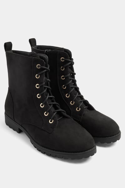 Yours Zwarte Veterboots Van Imitatiesuède In Brede Epasvormsize 37E