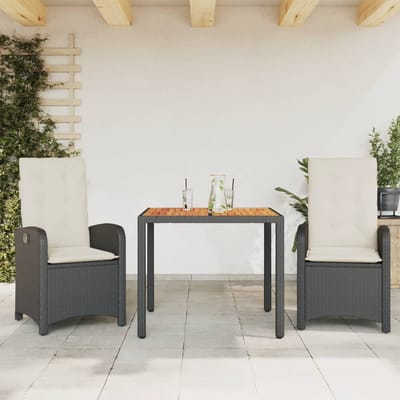 vidaXL - 3-delige - Tuinset - met - kussens - poly - rattan - zwart