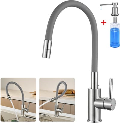 CECIPA MAX Keukenkraan - Keukenmengkraan 360° draaibare - Handdouche Met 2 straalsoorten - Met Zeepdispenser 300ML - met flexibele uitloop - Mengkraan - Keuken Kraan - Grijs
