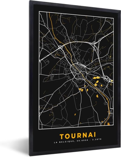 Fotolijst incl. Poster - Tournai - Stadskaart - Goud - Plattegrond - Kaart - 40x60 cm - Posterlijst