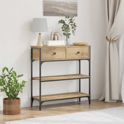 vidaXL - Wandtafel - met - lade - Artisan - Eiken - 72,5 - x - 25 - x - 75 - cm - Bewerkt - hout