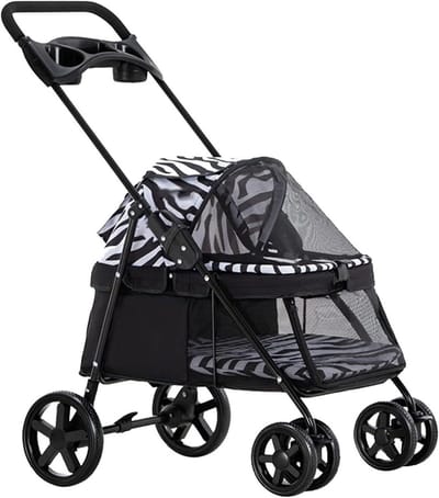 Hondenbuggy Opvouwbaar - Reisdrager Hond - Huisdier Vervoeren - Lichtgewicht 4-Wiel - 6 KG Draagvermogen - Zebra