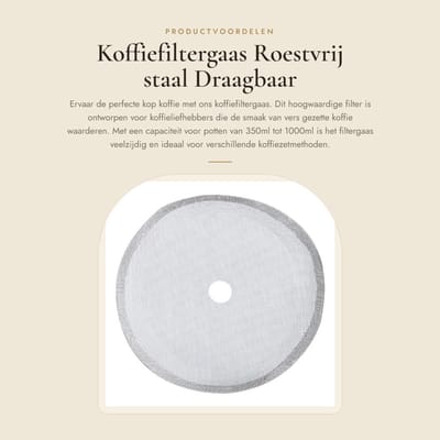 Dailygoods- Koffiefiltergaas 5 Stuks - Roestvrij Staal - Draagbaar - Afneembaar - Geschikt voor 350ml/800ml/1000ml - Lichtgewicht 20g - Koffiefilter
